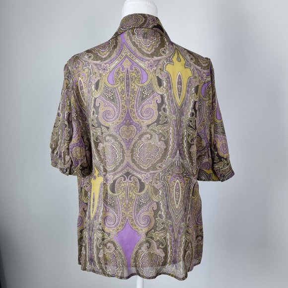 100 % Silk Jones New York Collection Short Sleeve Paisley Blouse Size 12 - Picture 4 of 10